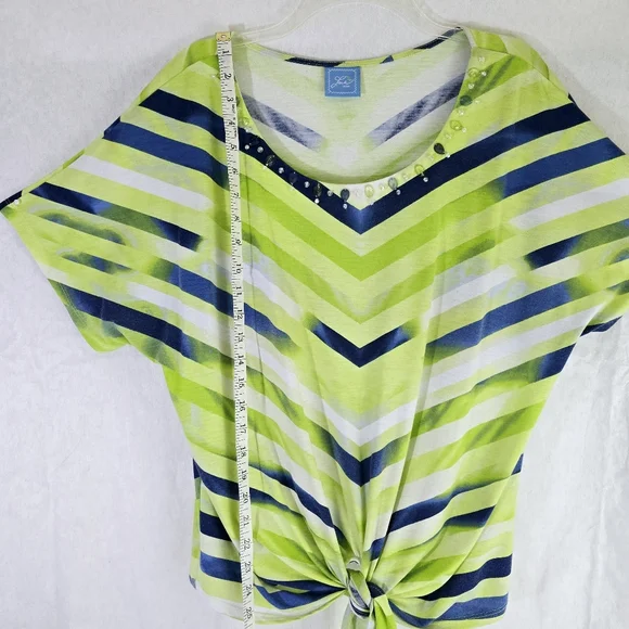 Lark Lane Women Size XL Top Woman Stripes Colorful Stretchy Beaded Pullover - Picture 7 of 11